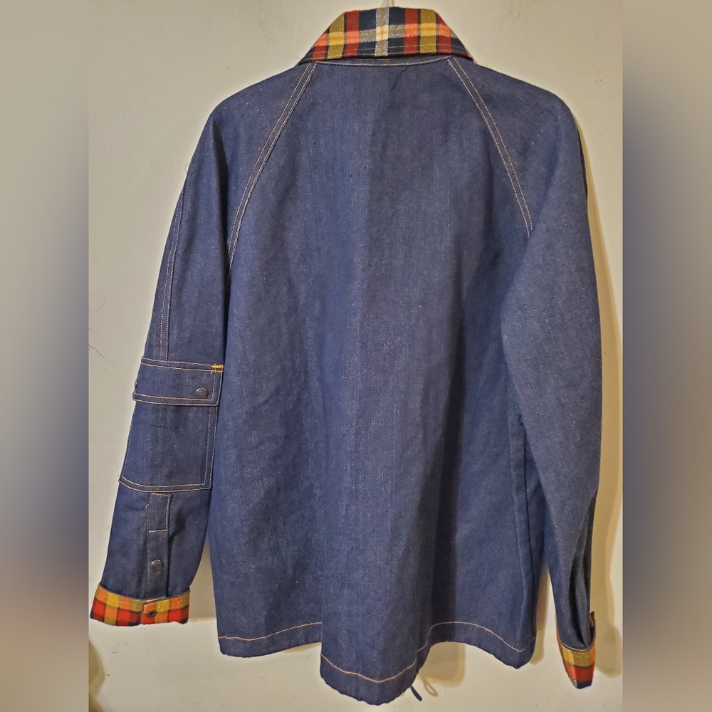 Retro Denim Chore Coat Flannel Collar Workwear Jacket Medium - Picture 5 of 6
